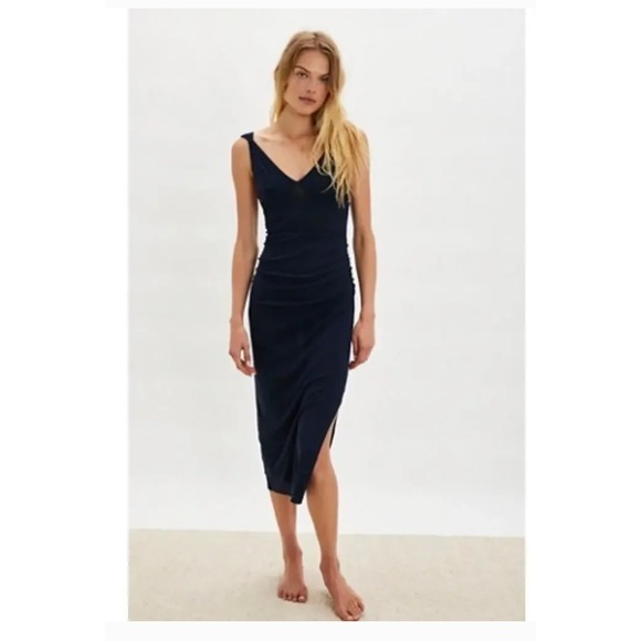 Free People Dresses & Skirts - Free People Initimately Long Live Mesh Midi Slip Navy Size S Boho Lightweight